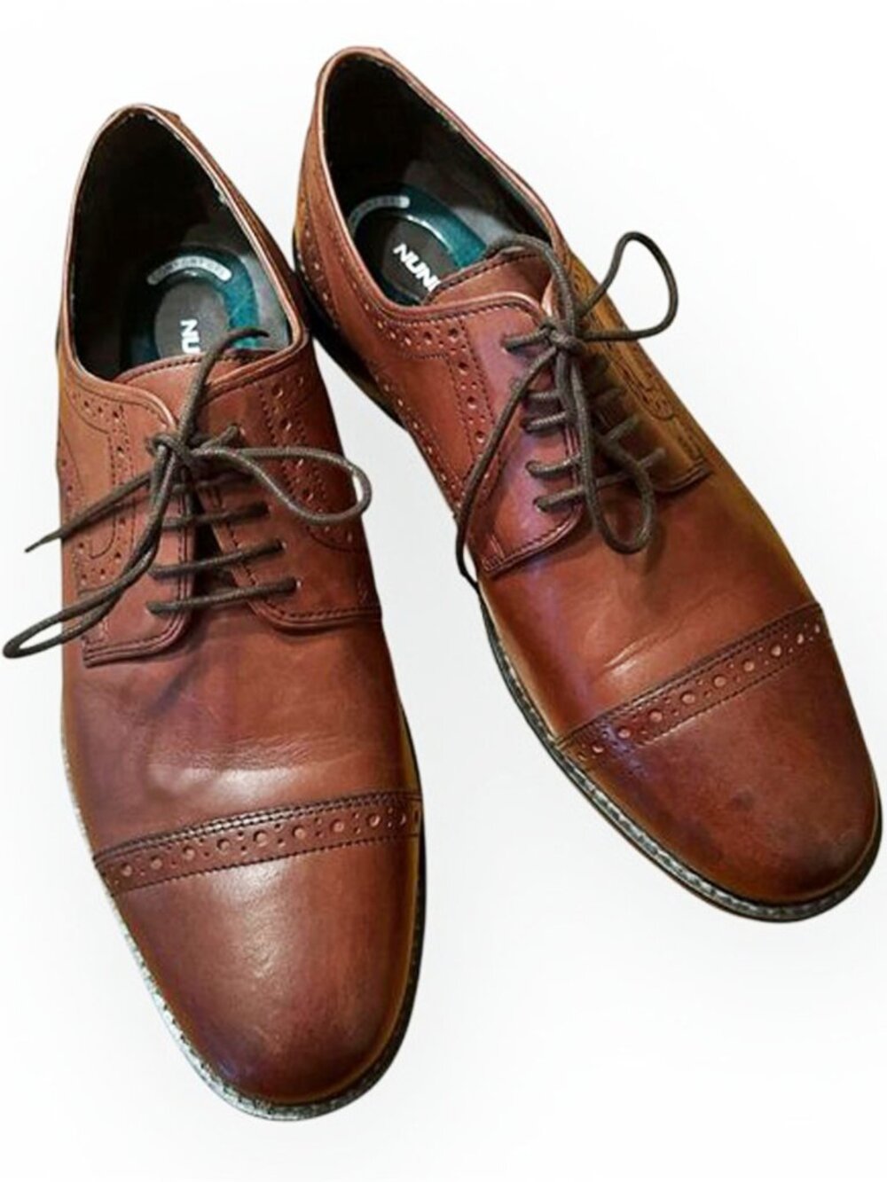 NUNN BUSH Leather Comfort Gel Wing Tip Oxford Dress Shoes Cognac Brown Mens 10 M
